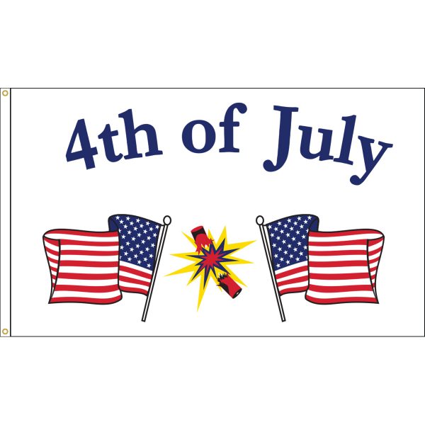 A flag with the words " 4 th of july ".