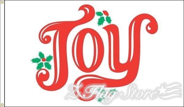 A red joy sign with holly leaves and the word " joy ".