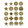 A set of 2 0 gold star and cross badges.