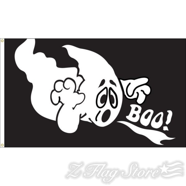 A black and white image of a ghost with the word boo