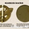 A marker back is designed to be flat and has a threaded rod.