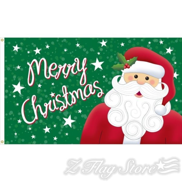 A merry christmas flag with santa clause and stars.