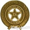 A gold colored badge with the words indian war veteran in it.