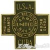 A cross shaped plaque with the words " united army, usa, spanish war veterans, u. S. Navy ," and " philippine islands cuba